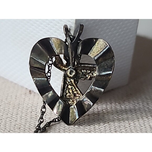 925 Sterling Silver Open Heart Angel Pendant Necklace Vintage - Picture 6 of 10